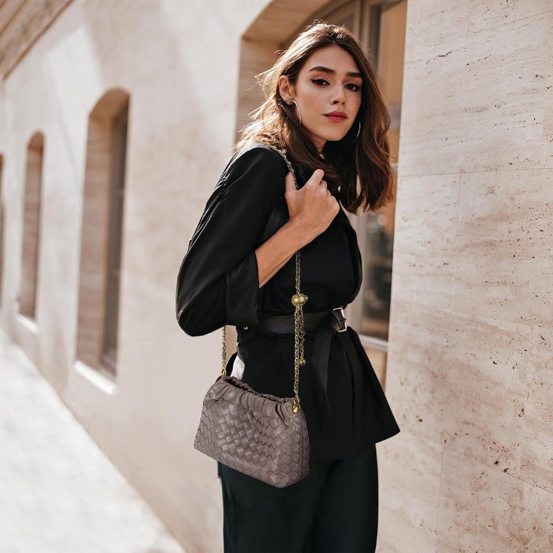 Joryin حقيبة كتف نسائية منسوجة وحقيبة مسائية، حقيبة دملين عصرية وحقيبة كتف هوبو سحاب عصرية - Image 2